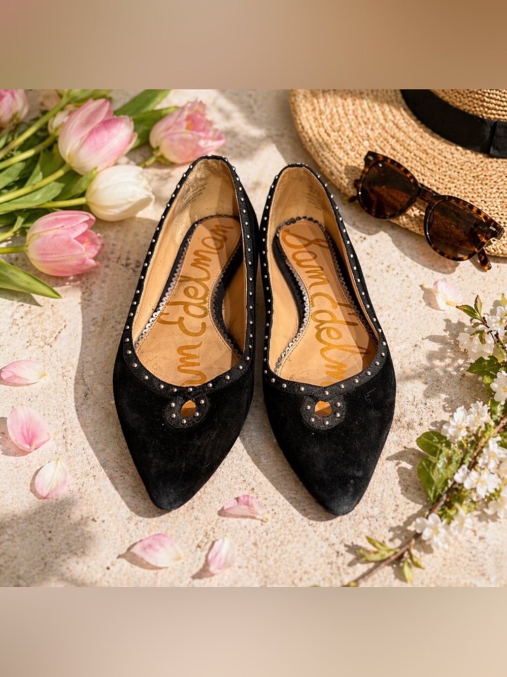 Sam Edelman Black rini Studded suede Flats size 6